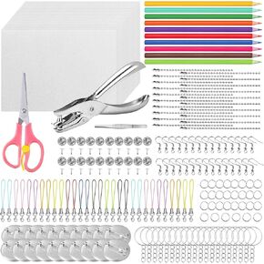 Yauhar 213Pcs Shrinking Plastic Sheets Kit Contains Shrinking Film Art Papers, Colored Pencils, Hole Puncher, Earring Hooks, Keychains Making Accessories for Craft and Art Supplies
