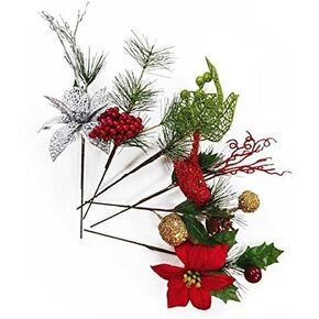 Set of 6 Christmas 9in Floral Pick Greenery Decor Ornament Picks - Perfect for Christmas Floral Arrangements and Any Winter Decor