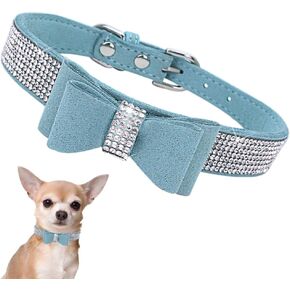 Small Dog Collars for Female Dogs, Cute Bling Rhinestone Crystal with Bow Tie Glitter Diamond Bowtie Puppy Collars for XXS XS Small Medium Large Pet Girls Dogs Cats, Pink S