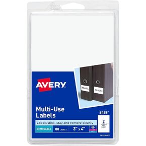 Avery 05453 Removable Multi-Use Labels, 3 x 4, White, 80/Pack