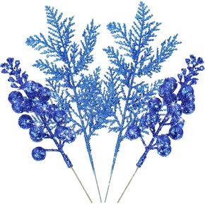 Janinka 160 Pcs 10 inch Christmas Tree Picks Decorations Include 80 Glitter Christmas Berries Stems and 80 Artificial Pine Needles Branches for Xmas Tree Ornaments DIY Wreaths Vase(Gold)
