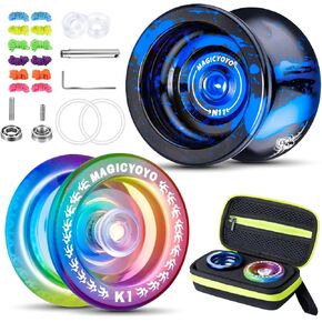 MAGICYOYO Pro Yoyo 2 Pack، يويو مستجيبة للأطفال المبتدئين، يويو معدني N11 وبلاستيك يويو K1، بديل يويو ثنائي الغرض غير مستجيب لمحمل يويو المتقدم مع حافظة يويو + 12 خيط يويو
