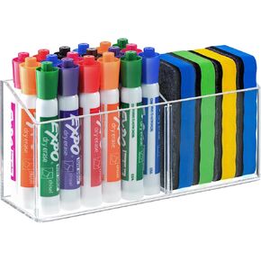 Simetufy Large Magnetic Dry Erase Marker Holder, Magnetic Glass Whiteboard Marker Holder with Movable Divider, Magnetic Marker Holder for Fridge, Strong Magnetic Pencil Holder for Whiteboard, Locker