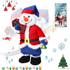 Funny Novelty White Elephant Gifts with Box Electric Jumping Snowman and Singing Dancing Snowman Santa Toys Animated Christmas Plush Toy 2024 Xmas Gift for Kids,15"
