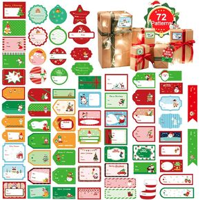 Christmas Gift Tags Stickers,72Pcs Self-Adhesive to and from Christmas Labels Stickers Christmas Name Tags Stickers for Holiday Present Wrapping Boxes Envelope Seal Cards Package Decoration Supplies