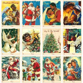 504Pcs African American Christmas Gift Tag Stickers Black Santa Claus Vintage Religious Christmas Label Stickers Xmas Tag Stickers Decals for Wrapping Gift Boxes Winter Holiday Party Favors Decoration