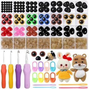 IOOLEEM Safety Eyes and Noses Kit, Safety Eyes for Crochet, Multi-Colored & Assorted Sizes, Stuffed Plastic Safety Eyes with Washers for Crochet