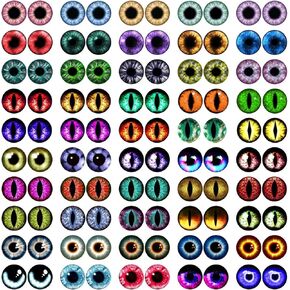 MWOOT 100pcs 12mm Cabochons Glass Eyes for Crafts with Case, Cat Bird Dragon Eyes Fake Glass Monster Eyes, Craft Eyes for Crochet Animals Polymer Clay Sculptures Jewelry Doll Making Props Xmas Gift