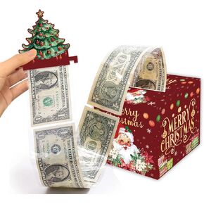 Christmas Money Box for Cash Gift Pull - Red and Gold Merry Christmas Surprise Money Holder Cash Gift and 30Pcs Transparent Bags for Kids Adults Women Men Girls Boys Christmas Decoration Gift