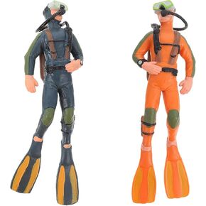 jarbins 2Pcs Diver Ornaments,Scuba Steve Toy,Scuba Diver Action Figure,Miniature Scuba Diver Figurine for Swimmers Figurines Fish Tank Model, Orange and Blue