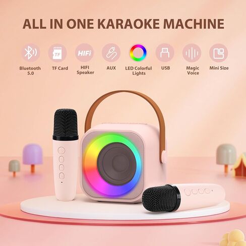 Karaoke Machine for Kids, Toys for 3-12 Years Old Girls Gifts, Kids Karaoke Microphone Machine Toy, Best Fun Christmas Birthday Gifts for 5 6 7 8 9 10 11 Years Teens Girl Boys Pink in Saudi Arabia