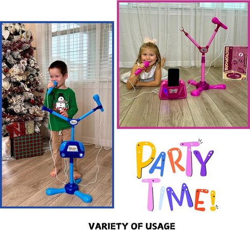 Kids Karaoke Machine with 2 Microphones Adjustable Height Wire Bluetooh Mic Music Sing Along with Flashing Lights Musical Effects Cell Phone Holder Kids Microphone with Stand Fun Kids Toy (Pink) in Kuwait