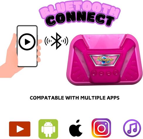 Kids Karaoke Machine with 2 Microphones Adjustable Height Wire Bluetooh Mic Music Sing Along with Flashing Lights Musical Effects Cell Phone Holder Kids Microphone with Stand Fun Kids Toy (Pink) in Kuwait