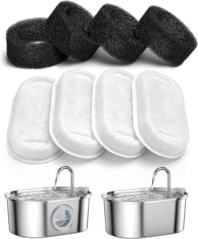 SOOFPET Stainless Steel Cat Water Fountain Filters: 8-Pack of Filters (Carbon Filters + Foam Filters) - Replacement Filters for 108oz/3.2L Automatic Dog Water Bowl Dispenser in Saudi Arabia