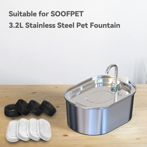 SOOFPET Stainless Steel Cat Water Fountain Filters: 8-Pack of Filters (Carbon Filters + Foam Filters) - Replacement Filters for 108oz/3.2L Automatic Dog Water Bowl Dispenser in Saudi Arabia
