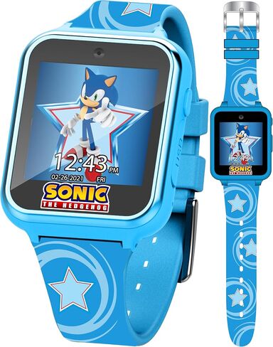 Sonic the Hedgehog Kids Smart Watch - Interactive Touchscreen with Games, Selfie Camera, Step Tracker, Alarm, and Printed Silicone Strap - Fits Wrists 5.5" to 8.0" in Kuwait