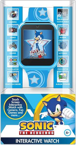 Sonic the Hedgehog Kids Smart Watch - Interactive Touchscreen with Games, Selfie Camera, Step Tracker, Alarm, and Printed Silicone Strap - Fits Wrists 5.5" to 8.0" in Kuwait