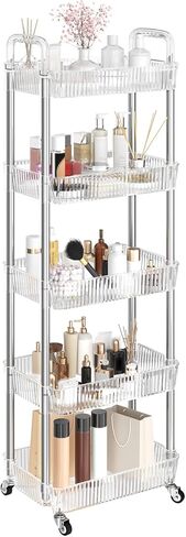 Dttwacoyh 4-Tier Rolling Cart，Makeup Cart with Wheels，Snack Cart，PET and Metal Rolling Cart for Living Room，Kitchen，Office，Bathroom，Golden in Kuwait