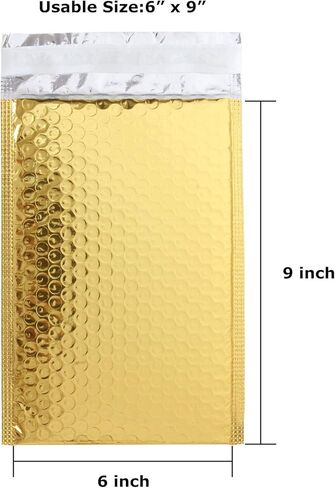 laniakea 6x9 بوصة الذهب بولي فقاعة بريدية، 25 حزمة مغلفات بريدية مبطنة ذاتية الختم، مغلفات بريدية مبطنة مقاومة للماء ومقاومة للتمزق لهدايا عيد الميلاد الشحن / التعبئة والتغليف / البريد in Kuwait