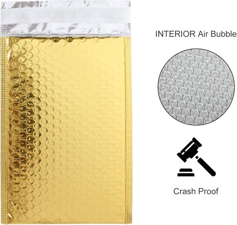 laniakea 6x9 بوصة الذهب بولي فقاعة بريدية، 25 حزمة مغلفات بريدية مبطنة ذاتية الختم، مغلفات بريدية مبطنة مقاومة للماء ومقاومة للتمزق لهدايا عيد الميلاد الشحن / التعبئة والتغليف / البريد in Kuwait