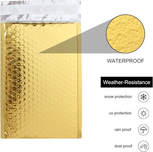 laniakea 6x9 بوصة الذهب بولي فقاعة بريدية، 25 حزمة مغلفات بريدية مبطنة ذاتية الختم، مغلفات بريدية مبطنة مقاومة للماء ومقاومة للتمزق لهدايا عيد الميلاد الشحن / التعبئة والتغليف / البريد in Kuwait