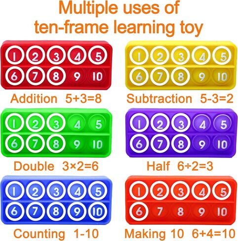 Ten Frame Pop Math Manipulatives - Set of 6 Silicone Fidget Toys for Kindergarten Classrooms - Engaging Educational Counting & Addition Toys for Kids 3 4 5 Years Old in Kuwait