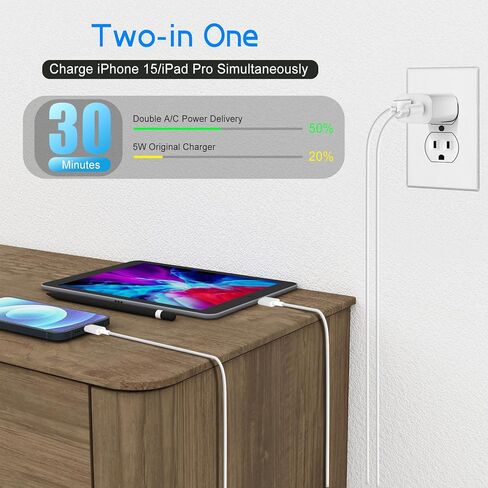 شاحن سريع iPhone، شاحن iPhone شحن سريع شاحن USB C مزدوج المنفذ [معتمد من Apple MFi] 2 حزمة 2 في 1 محول شاحن Apple سريع كابل لايتنينج 6FT لهاتف iPhone 14 ProMax/13Pro/12 Mini/11/XR/SE in Kuwait