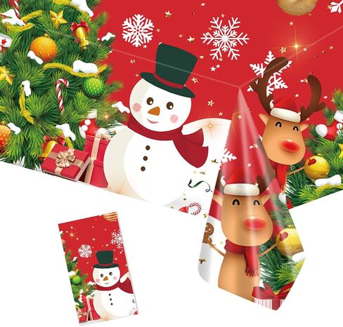 1 Pcs Christmas Plastic Tablecloths 54x108 Inch, Snowman Red Disposable Christmas Table Cloth Rectangle Christmas Table Cover for Christmas Party Decorations (Christmas) in Saudi Arabia