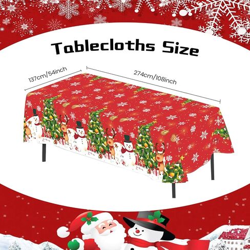 1 Pcs Christmas Plastic Tablecloths 54x108 Inch, Snowman Red Disposable Christmas Table Cloth Rectangle Christmas Table Cover for Christmas Party Decorations (Christmas) in Saudi Arabia