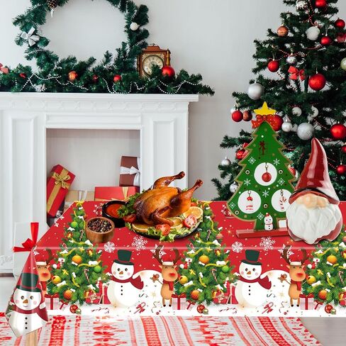 1 Pcs Christmas Plastic Tablecloths 54x108 Inch, Snowman Red Disposable Christmas Table Cloth Rectangle Christmas Table Cover for Christmas Party Decorations (Christmas) in Saudi Arabia