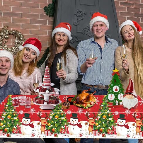 1 Pcs Christmas Plastic Tablecloths 54x108 Inch, Snowman Red Disposable Christmas Table Cloth Rectangle Christmas Table Cover for Christmas Party Decorations (Christmas) in Saudi Arabia