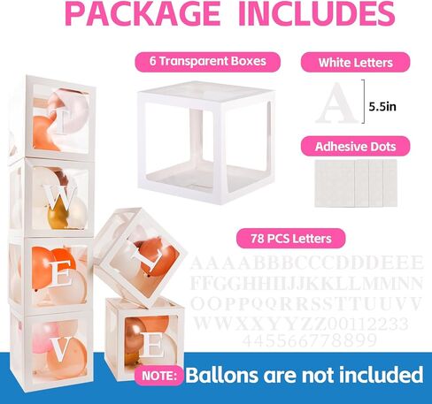 Baby Boxes with 30 PCS Letters, 4 Transparent Balloon boxes for Gender Reveal Birthday Wedding Baby Shower Decorations in Saudi Arabia