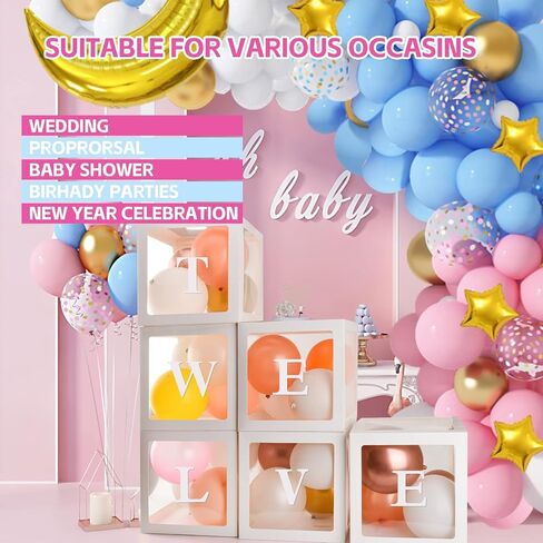 Baby Boxes with 30 PCS Letters, 4 Transparent Balloon boxes for Gender Reveal Birthday Wedding Baby Shower Decorations in Saudi Arabia