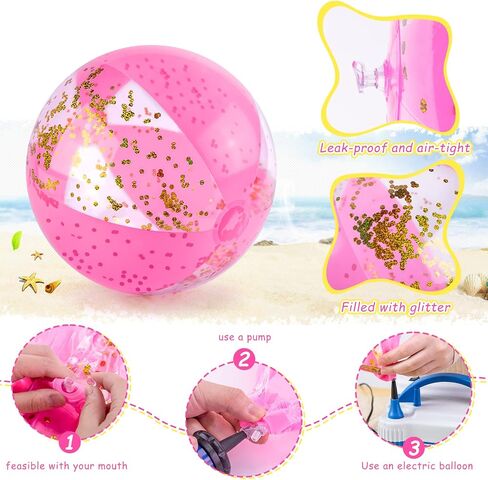 Amor Present Beach Ball, 16" Glitter Beach Ball Inflatable Beach Balls for Kids & Toddlers Pool Balls Summer Party Favors in Kuwait