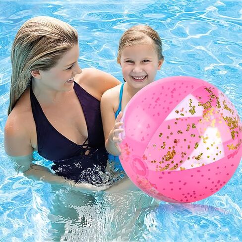 Amor Present Beach Ball, 16" Glitter Beach Ball Inflatable Beach Balls for Kids & Toddlers Pool Balls Summer Party Favors in Kuwait