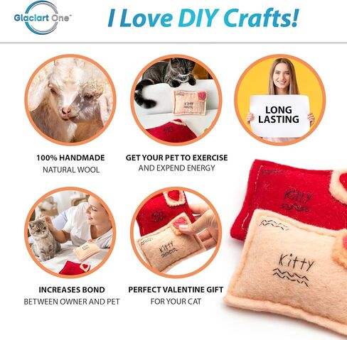 Glaciart One Felt Spring Cat Toy – 5 Pcs Soft Fuzzy Enrichment 100% Natural Wool Toy - Interactive Stretchable Play Cat Toy Set - Safe for Pets, Non-AZO Colored Dyes - 30" Long in Saudi Arabia