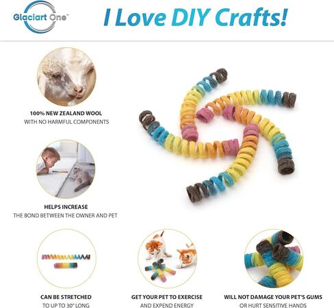 Glaciart One Felt Spring Cat Toy – 5 Pcs Soft Fuzzy Enrichment 100% Natural Wool Toy - Interactive Stretchable Play Cat Toy Set - Safe for Pets, Non-AZO Colored Dyes - 30" Long in Saudi Arabia