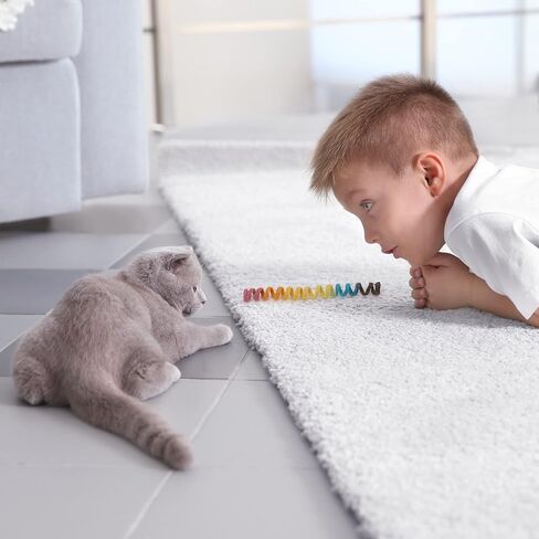 Glaciart One Felt Spring Cat Toy – 5 Pcs Soft Fuzzy Enrichment 100% Natural Wool Toy - Interactive Stretchable Play Cat Toy Set - Safe for Pets, Non-AZO Colored Dyes - 30" Long in Saudi Arabia