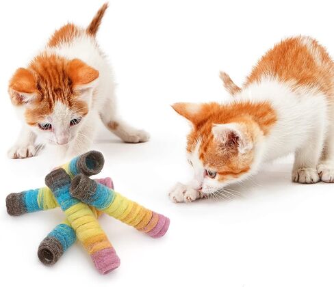 Glaciart One Felt Spring Cat Toy – 5 Pcs Soft Fuzzy Enrichment 100% Natural Wool Toy - Interactive Stretchable Play Cat Toy Set - Safe for Pets, Non-AZO Colored Dyes - 30" Long in Saudi Arabia