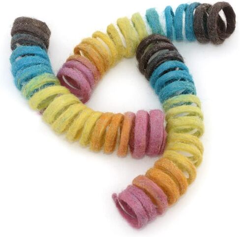 Glaciart One Felt Spring Cat Toy – 5 Pcs Soft Fuzzy Enrichment 100% Natural Wool Toy - Interactive Stretchable Play Cat Toy Set - Safe for Pets, Non-AZO Colored Dyes - 30" Long in Kuwait