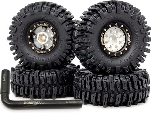 عجلات وإطارات نحاسية 1.0 من HOBBYSOUL RC، بطول 64 مم 1.0 إطارات طينية وإطارات ثقيلة 1.0 عجلات قابلة للتعديل لزاحف RC الصغير 1/18 TRX4M 1/24 SCX24 in Kuwait