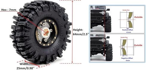 عجلات وإطارات نحاسية 1.0 من HOBBYSOUL RC، بطول 64 مم 1.0 إطارات طينية وإطارات ثقيلة 1.0 عجلات قابلة للتعديل لزاحف RC الصغير 1/18 TRX4M 1/24 SCX24 in Kuwait