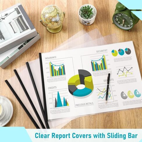 25 Pcs 11 x 17 Inch Report Covers with Black Sliding Bar, Clear Report Covers for A3 Size Paper, 90 Sheet Capacity, Suitable for Resume Document Contract Presentations Proposal in Saudi Arabia