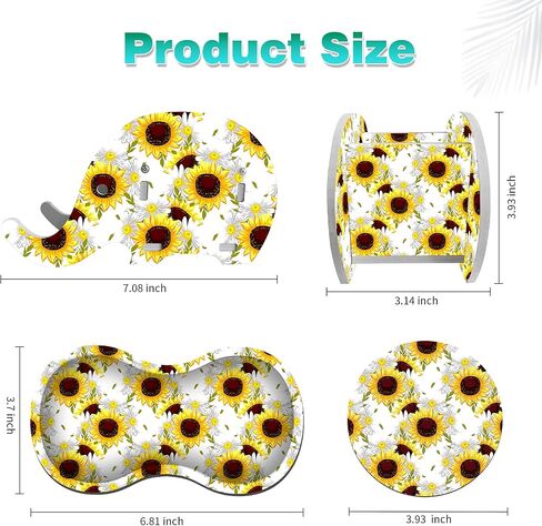 Cute Desk Accessories Set, Wooden Plastic Elephant Pen Pencil Holder Office Desk Decor Supplies Organizer, Multi-Function Phone Bracket Stand, Wrist Support Pad & Cup Coaster, Bright Sunflower in Saudi Arabia