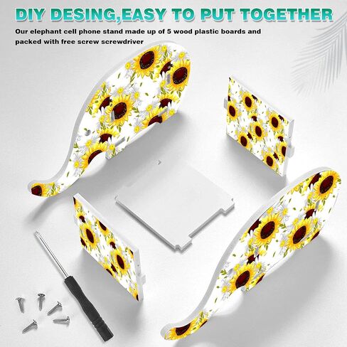 Cute Desk Accessories Set, Wooden Plastic Elephant Pen Pencil Holder Office Desk Decor Supplies Organizer, Multi-Function Phone Bracket Stand, Wrist Support Pad & Cup Coaster, Bright Sunflower in Saudi Arabia