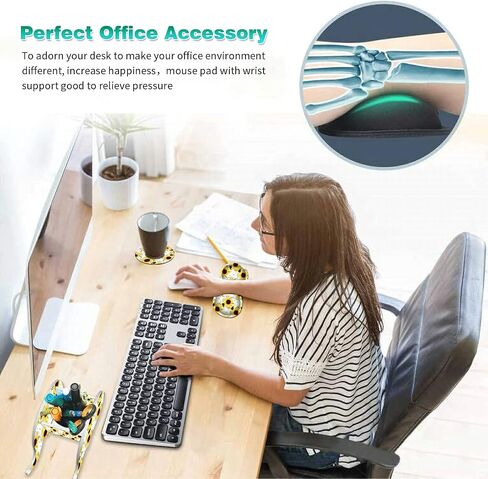 Cute Desk Accessories Set, Wooden Plastic Elephant Pen Pencil Holder Office Desk Decor Supplies Organizer, Multi-Function Phone Bracket Stand, Wrist Support Pad & Cup Coaster, Bright Sunflower in Saudi Arabia