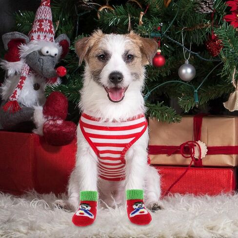 HANABASS 4 Pairs Christmas Dog Socks Non Slip Dog Socks Dog Paw Protector for Small Medium Large Senior Dogs (Size M) in Kuwait