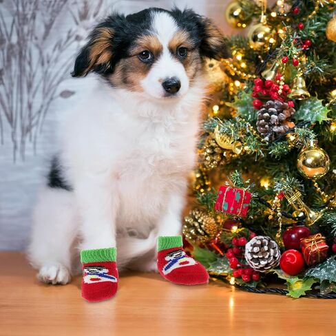 HANABASS 4 Pairs Christmas Dog Socks Non Slip Dog Socks Dog Paw Protector for Small Medium Large Senior Dogs (Size M) in Kuwait
