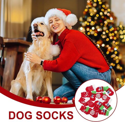 HANABASS 4 Pairs Christmas Dog Socks Non Slip Dog Socks Dog Paw Protector for Small Medium Large Senior Dogs (Size M) in Kuwait