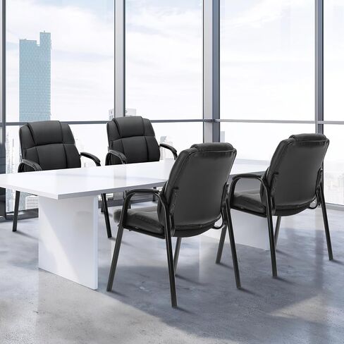 DUMOS Leather Waiting Room Chairs with Padded Arms Set of 2 - Executive Office Reception Guest Chair No Wheels for Conference Room Lobby Side, Black in Saudi Arabia